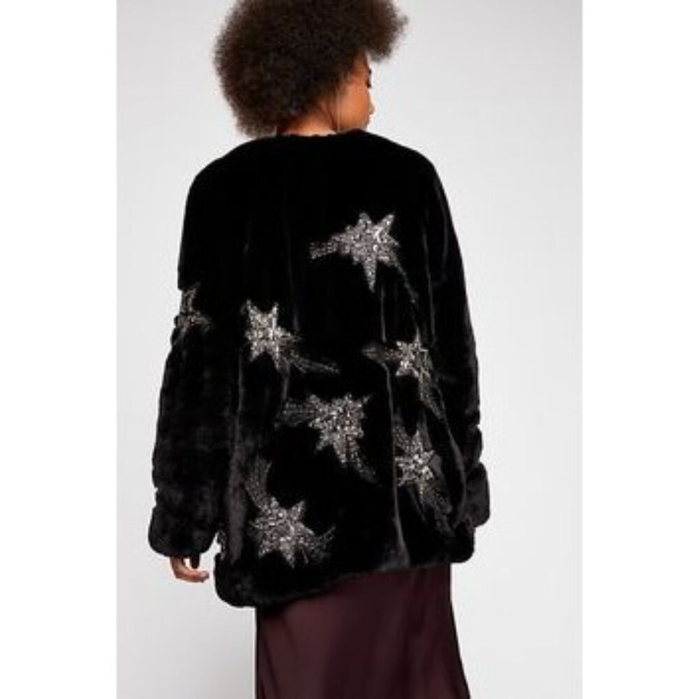 Free People Starry Skies In Her Eyes Black Faux Fur Jacket Women's Size Small S - Picture 3 of 10